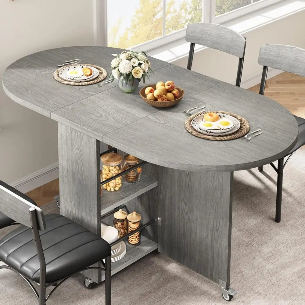 Oval Drop Leaf Dining Table with Storage