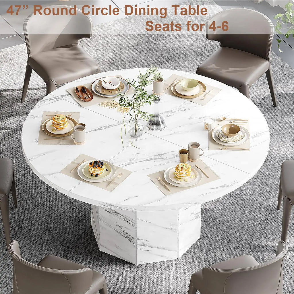 47" Marble Round Dining Table (4–6 Seater)