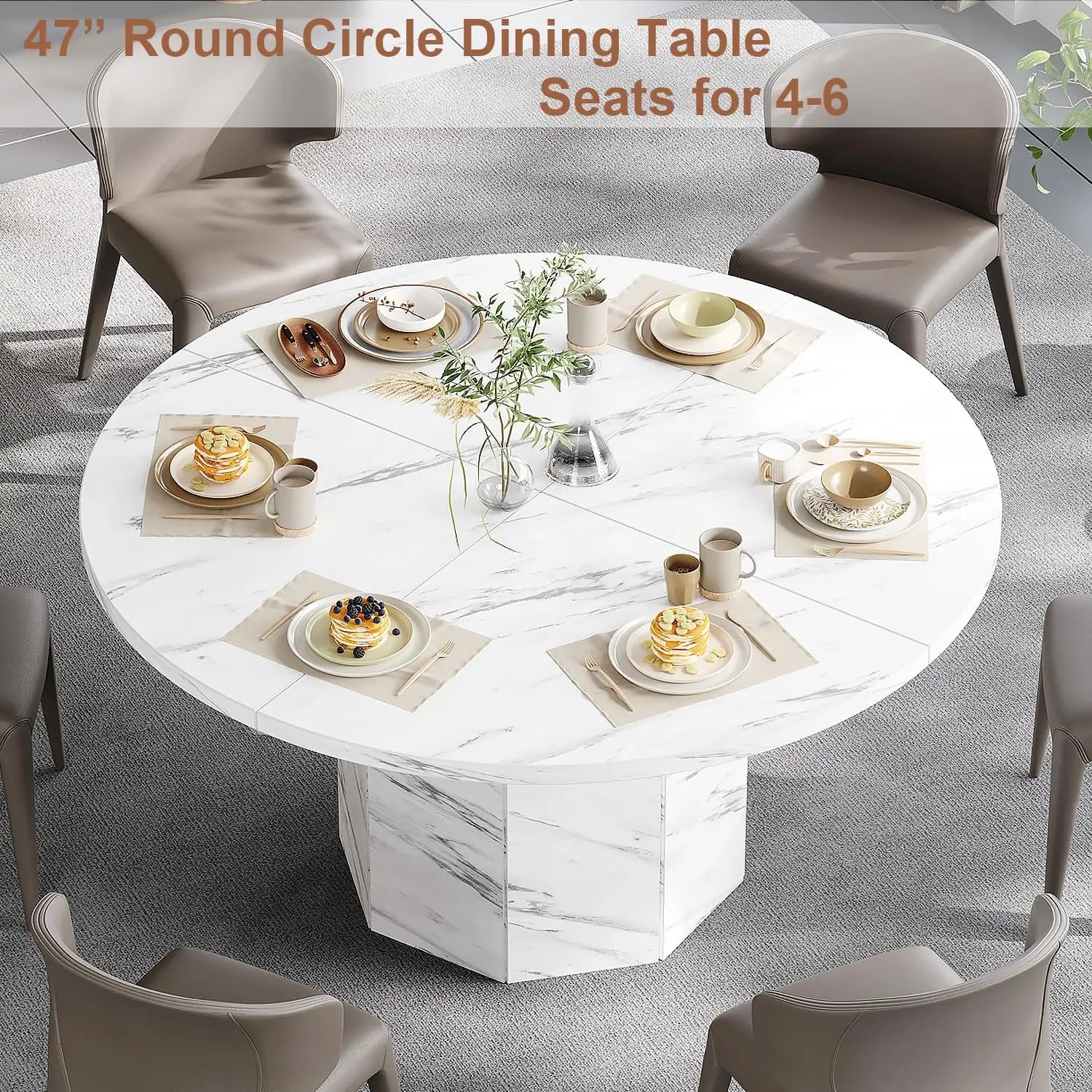 47" Marble Round Dining Table (4–6 Seater)