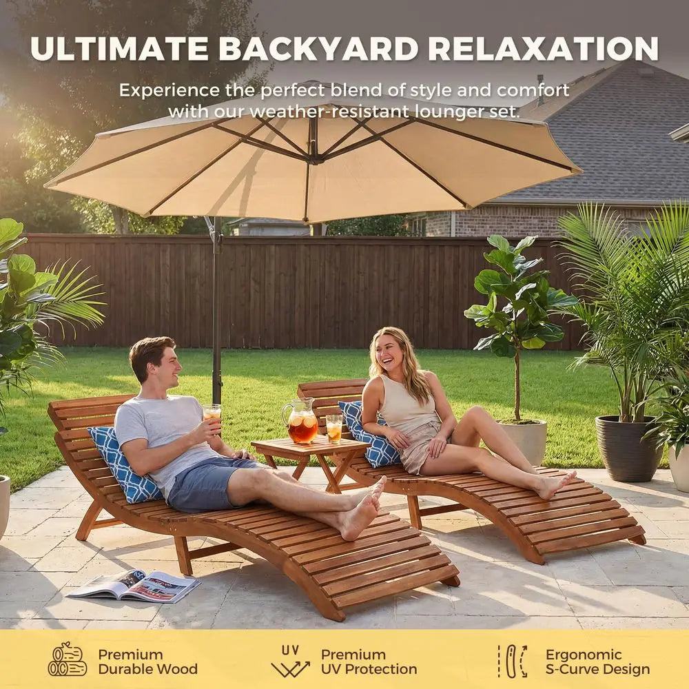 Folding Acacia Lounge Chairs (2PC)