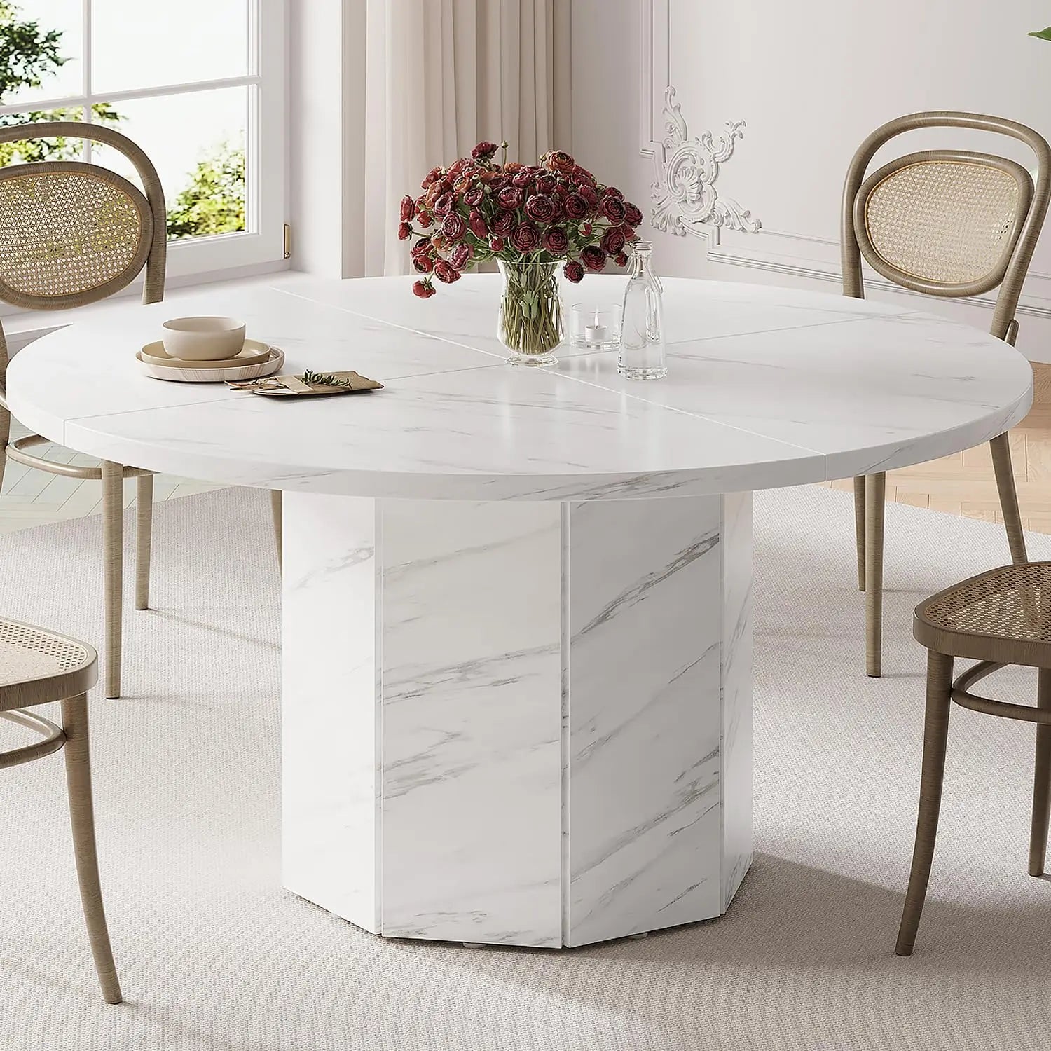 47" Marble Round Dining Table (4–6 Seater)