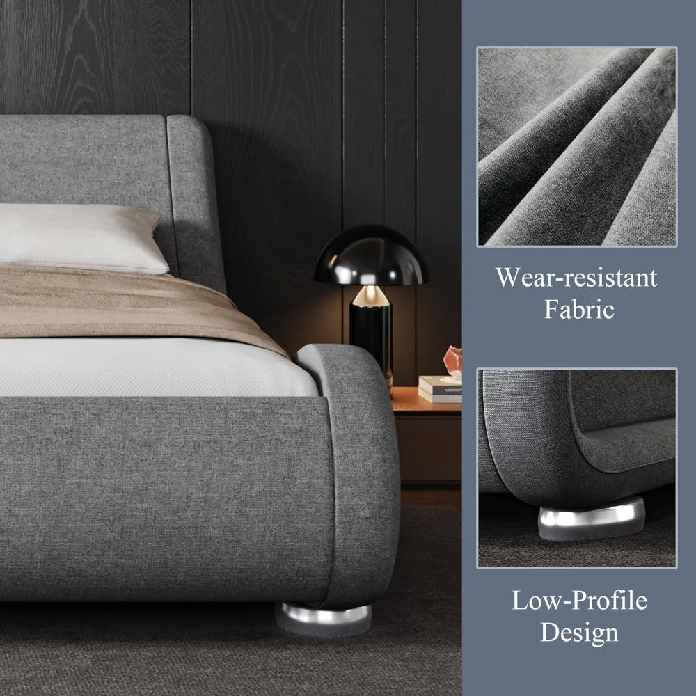 King Upholstered Bed Frame with Adjustable Headboard