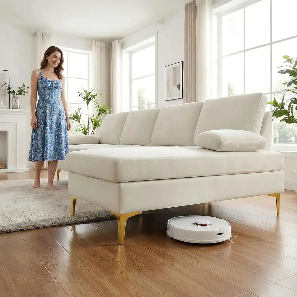 L-Shaped Sectional Sofa (Gold Legs)