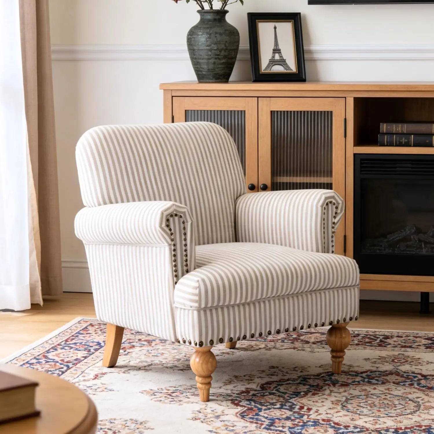 Striped Farmhouse Accent Chair