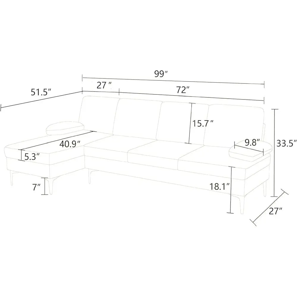 L-Shaped Sectional Sofa (Gold Legs)