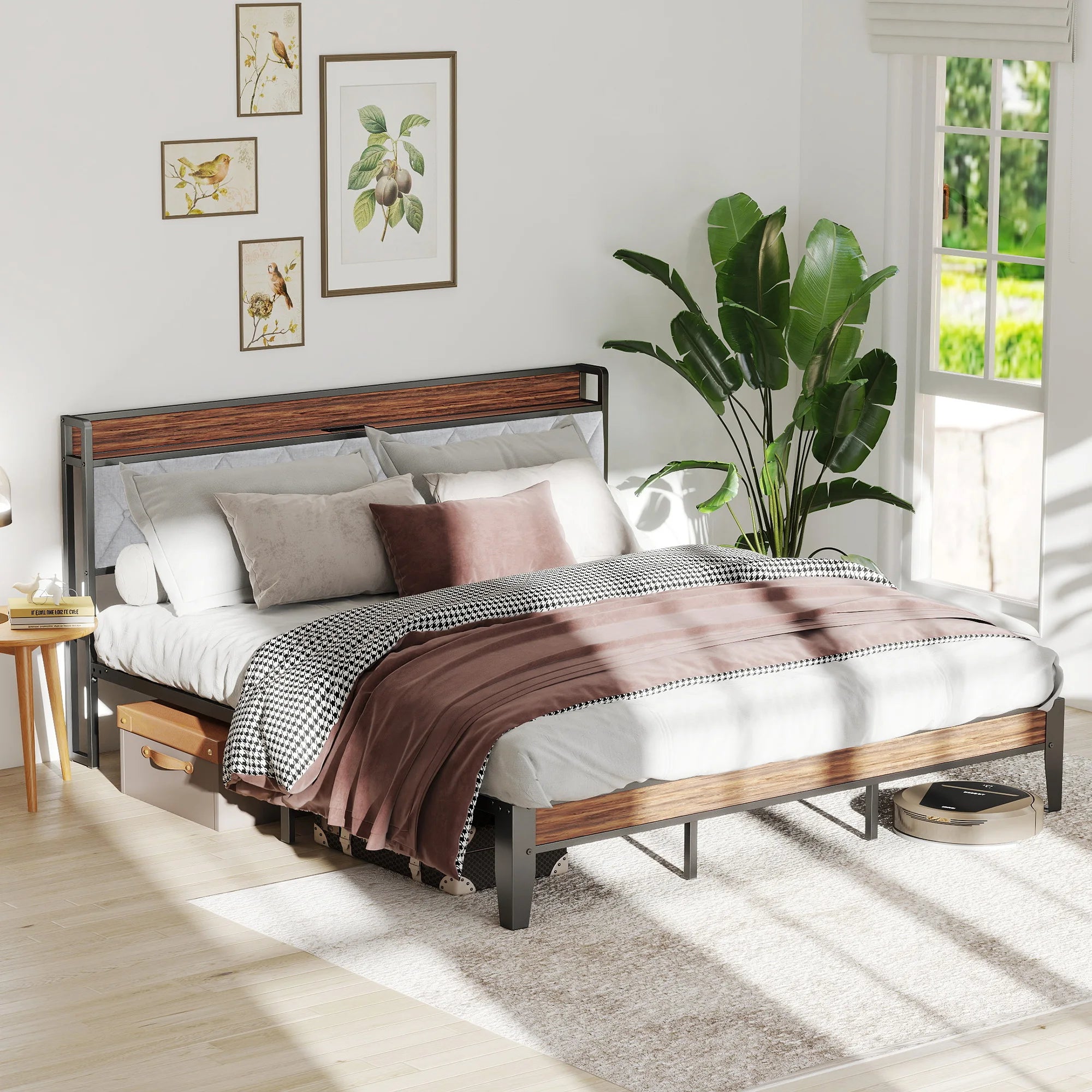 Heavy Duty Metal Bed Frame with Charging Station