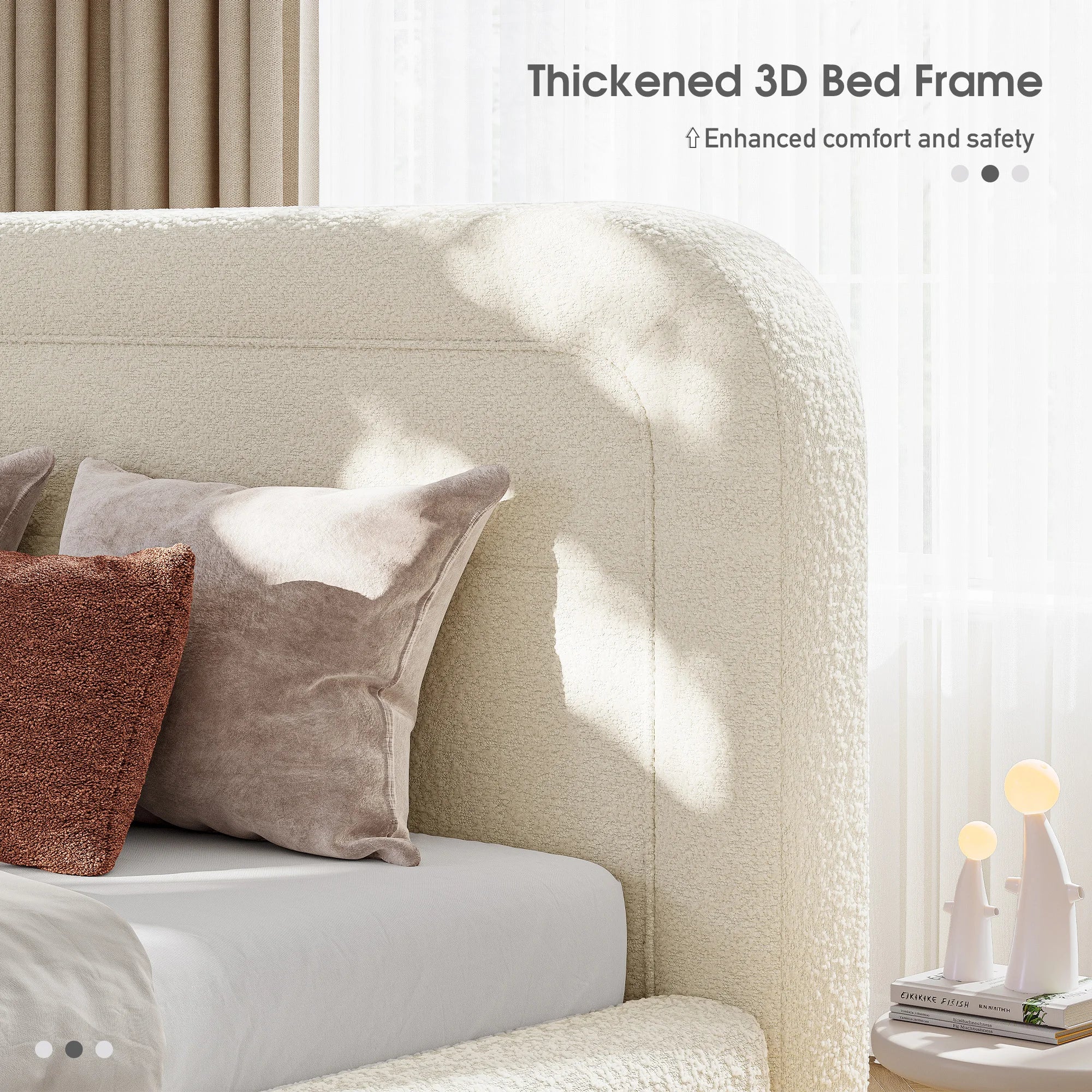 Curved Boucle Upholstered Bed Frame