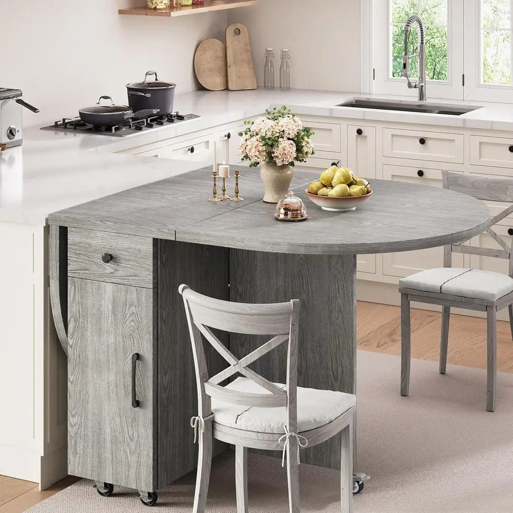 Oval Drop Leaf Dining Table with Storage