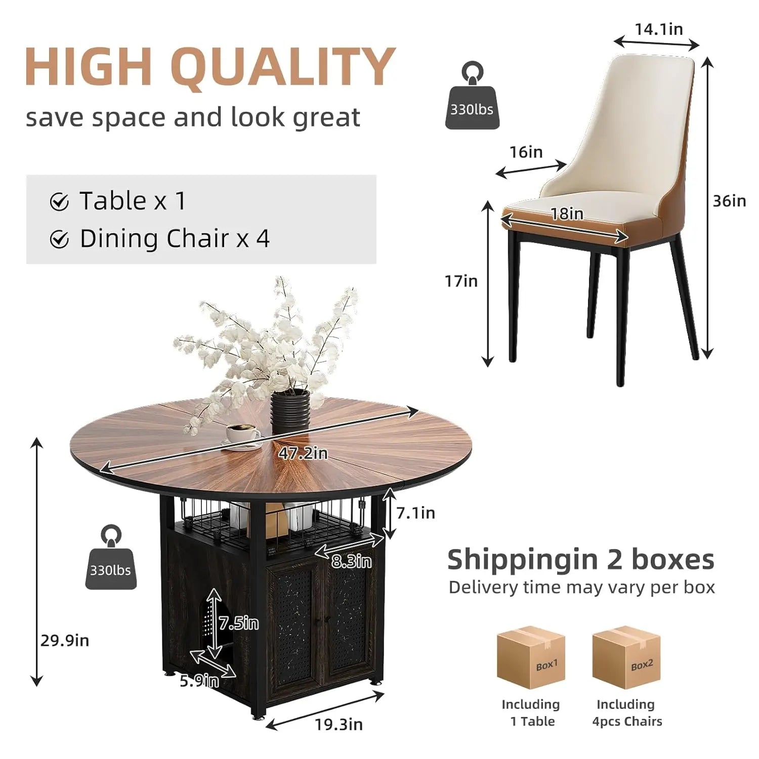 47" Round Dining Table Set (4–6 Seater)