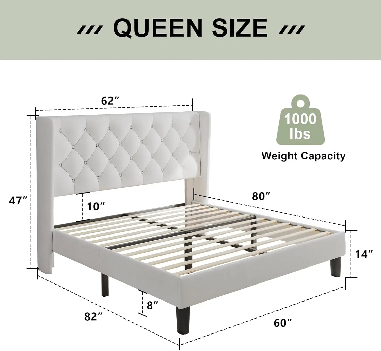 Queen Wingback Tufted Bed Frame