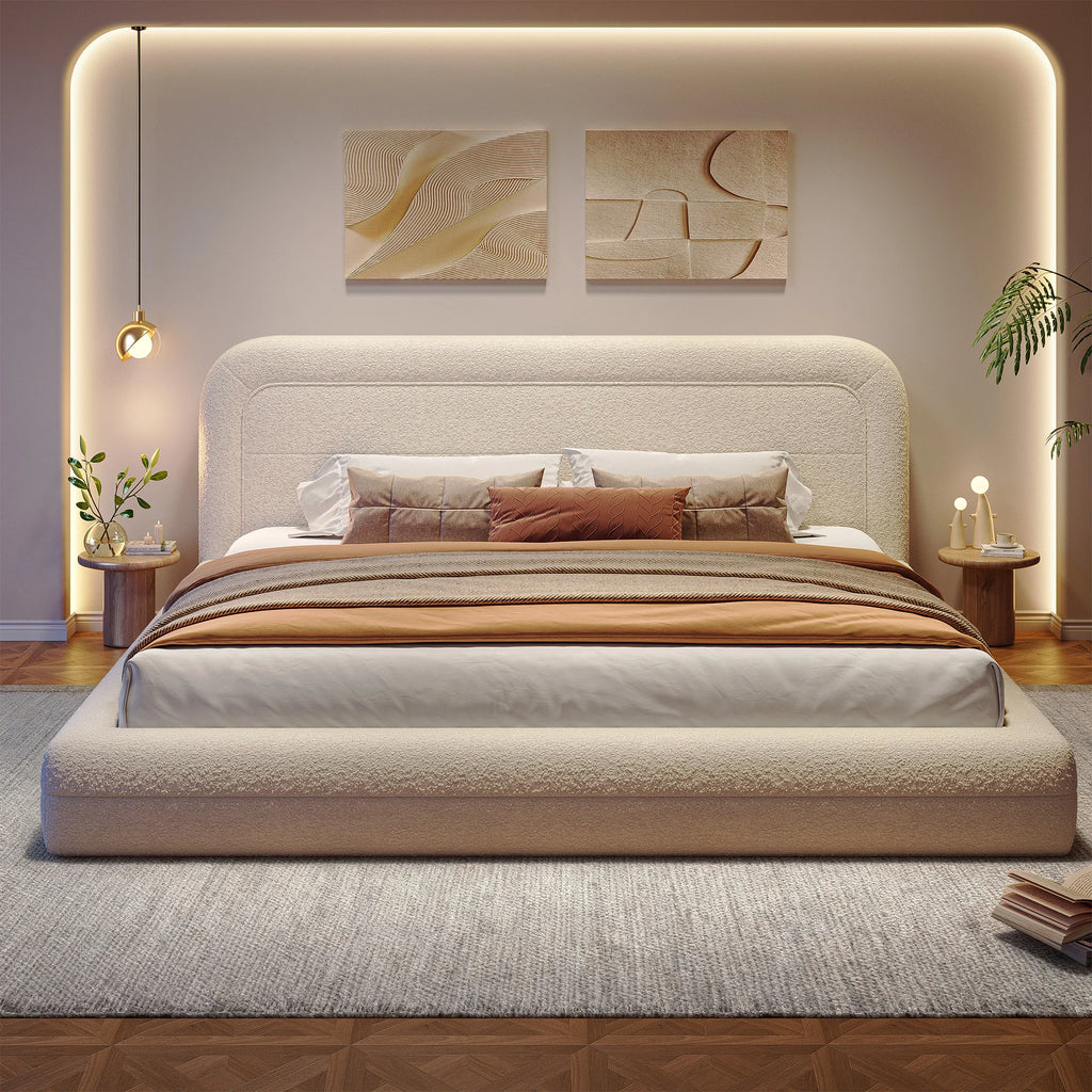 Curved Boucle Upholstered Bed Frame