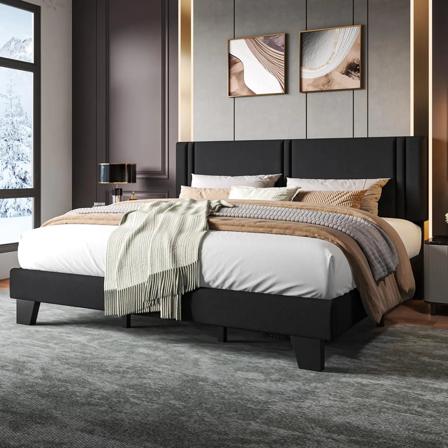 King Bed Frame with Linen Headboard