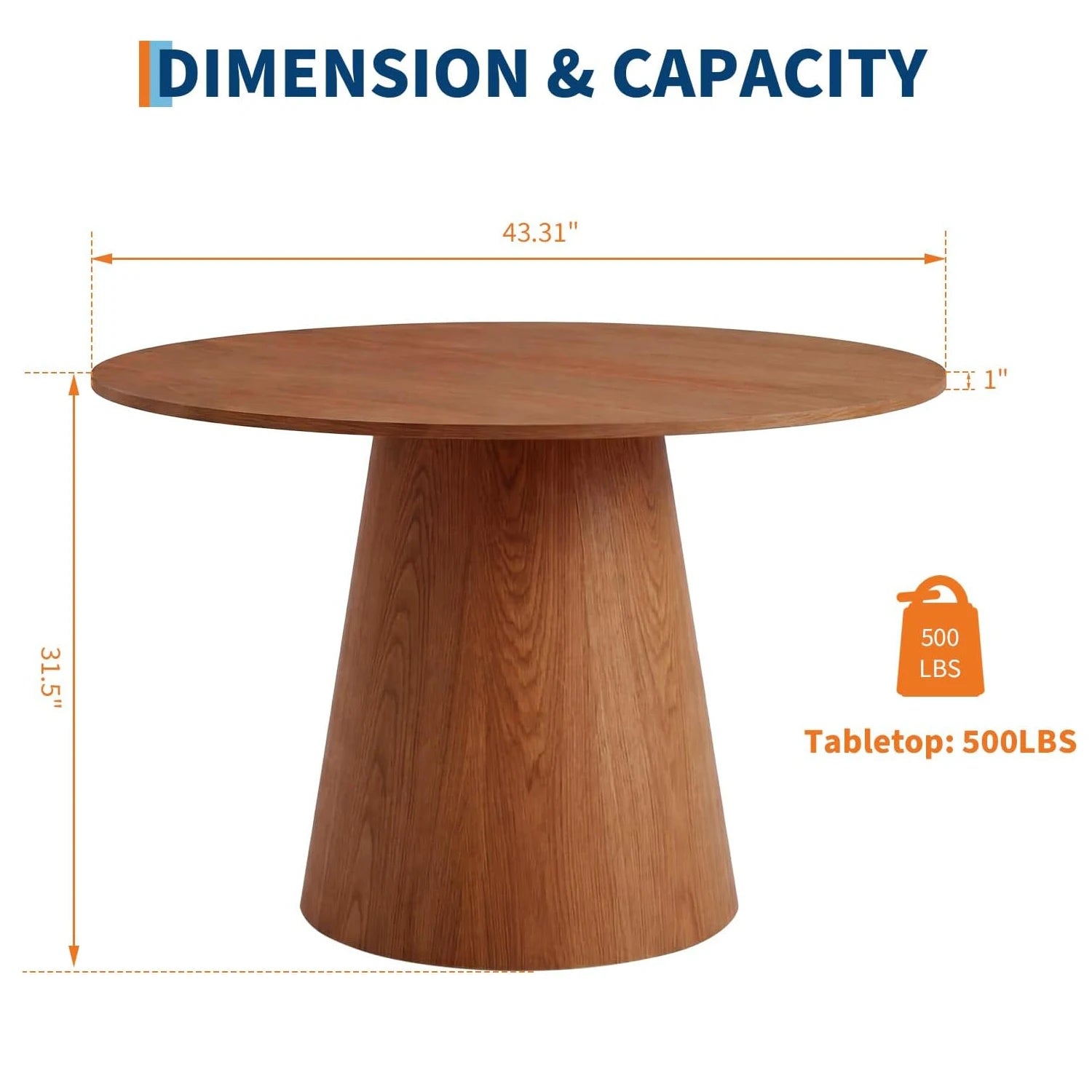 43" Round Pedestal Dining Table