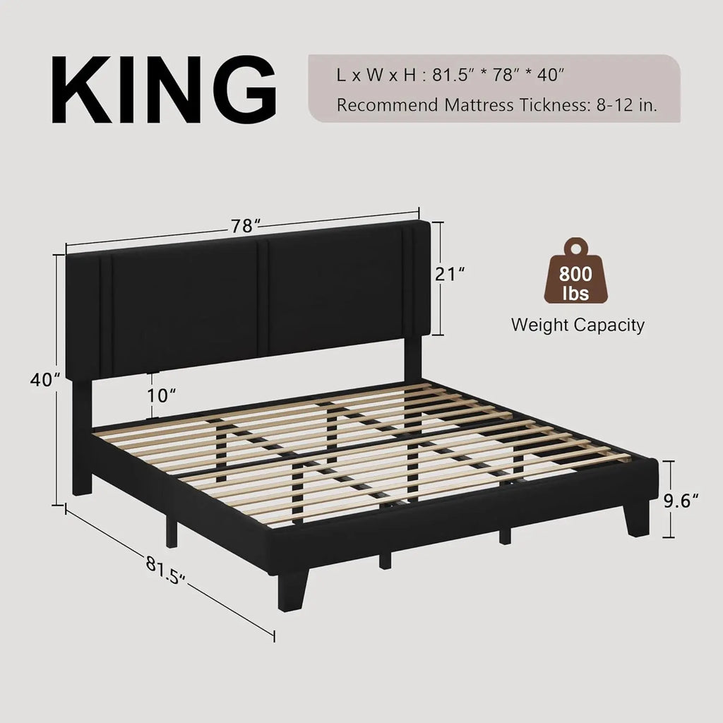 King Bed Frame with Linen Headboard