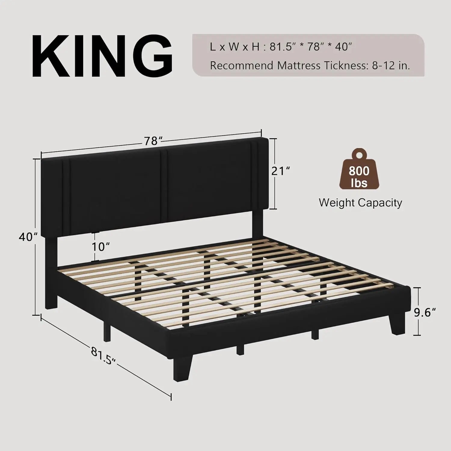 King Bed Frame with Linen Headboard