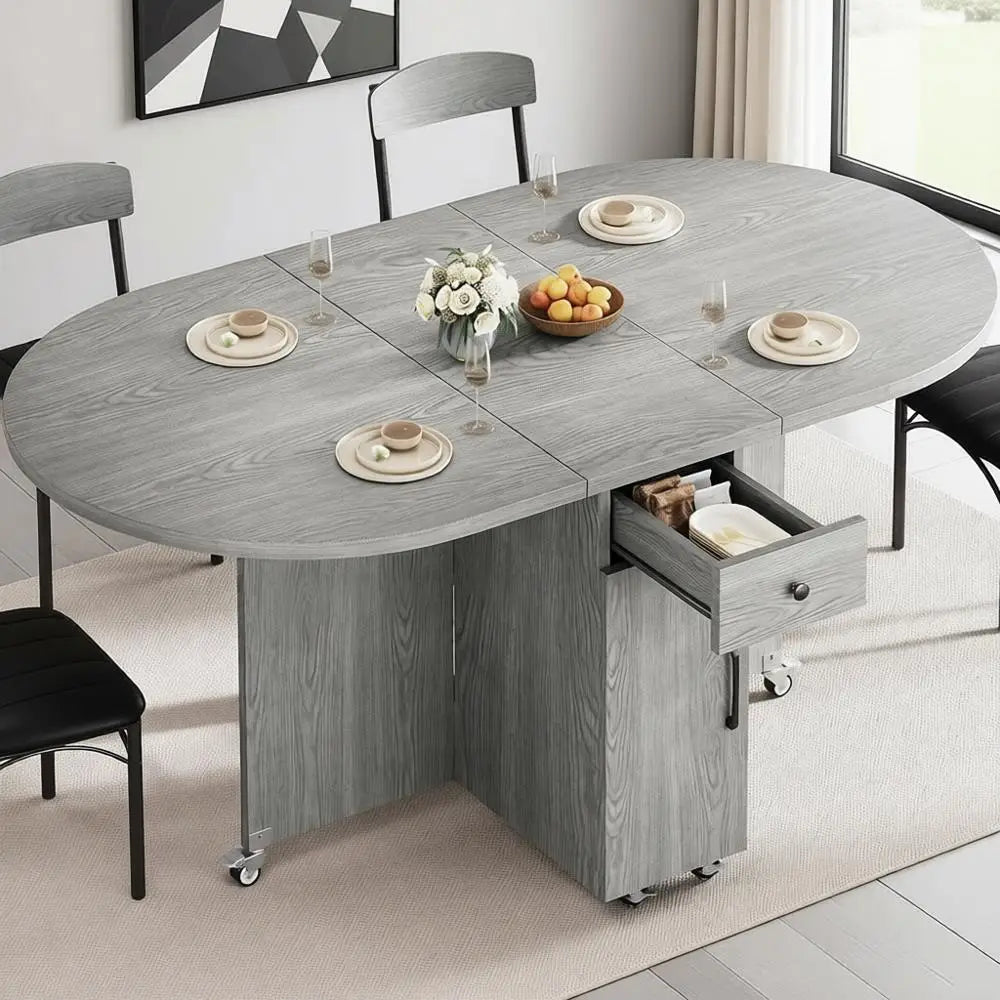 Oval Drop Leaf Dining Table with Storage