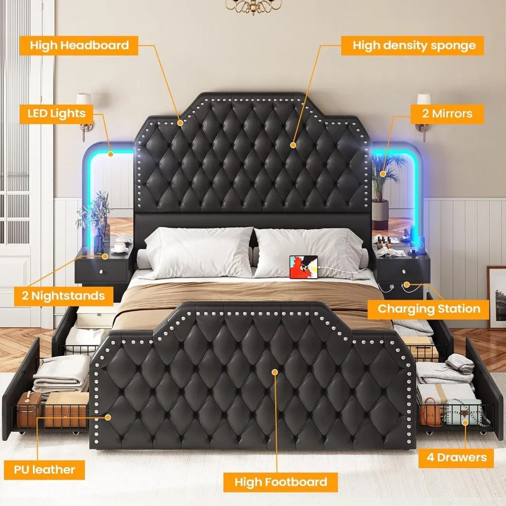 LED Platform Bed with Drawers & Nightstands