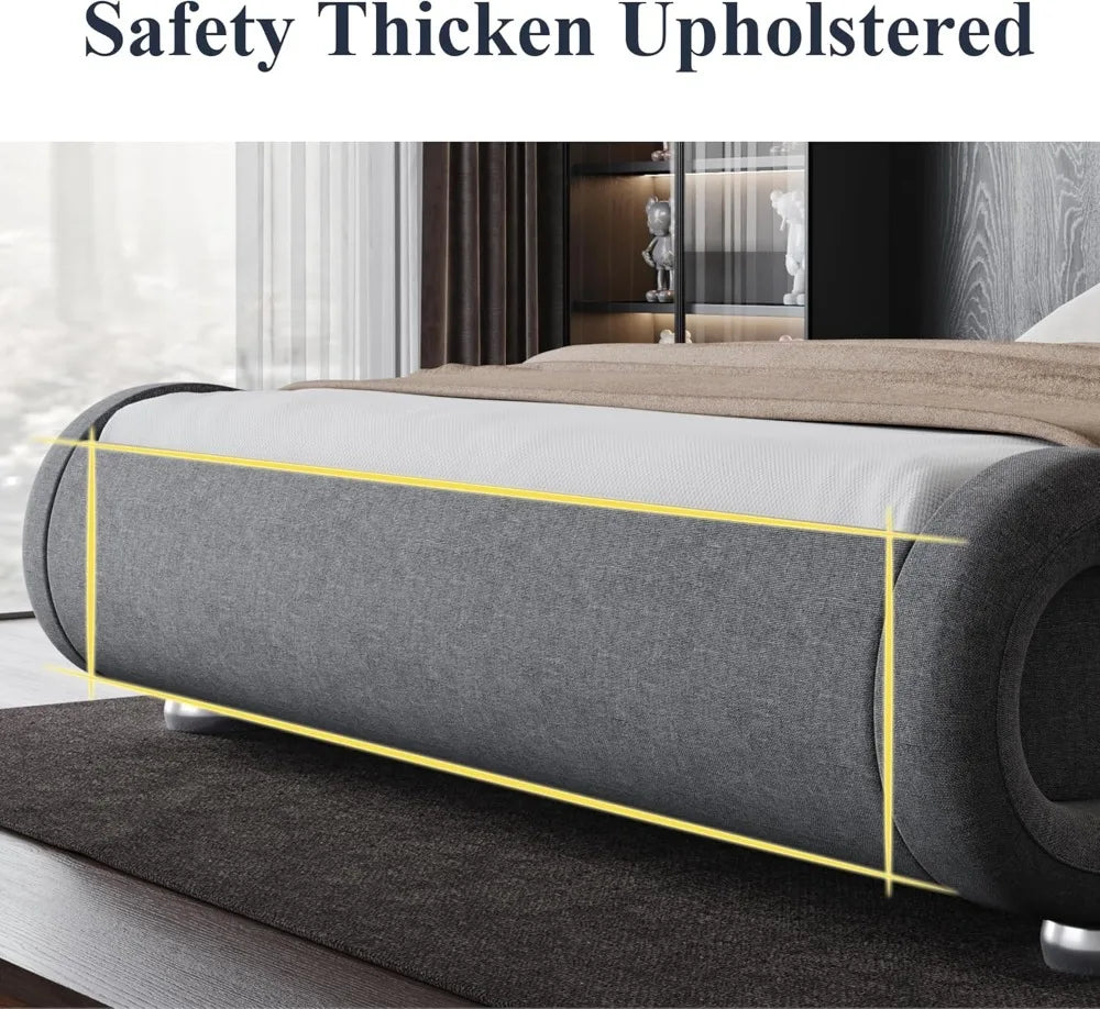 King Upholstered Bed Frame with Adjustable Headboard