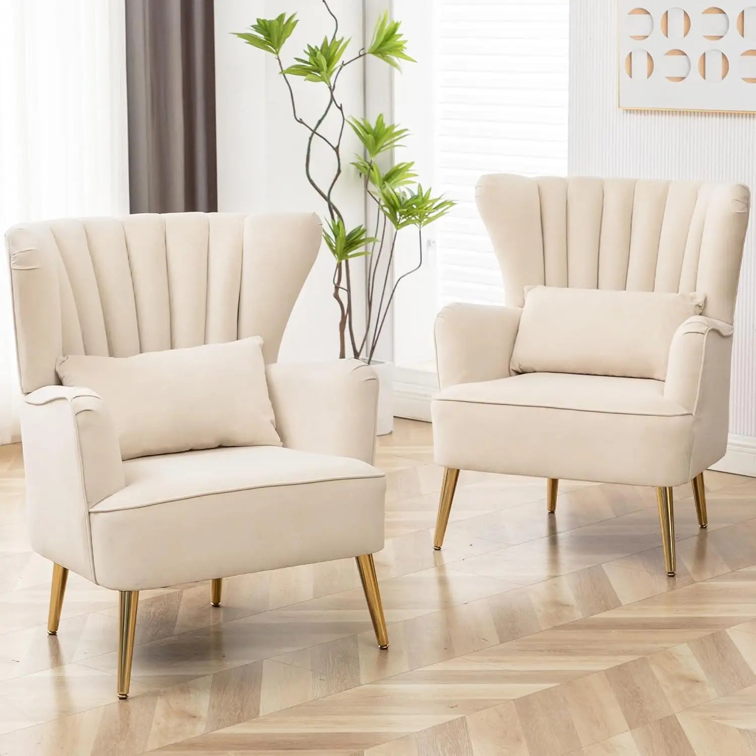 Velvet Wingback Accent Chairs (Set of 2)