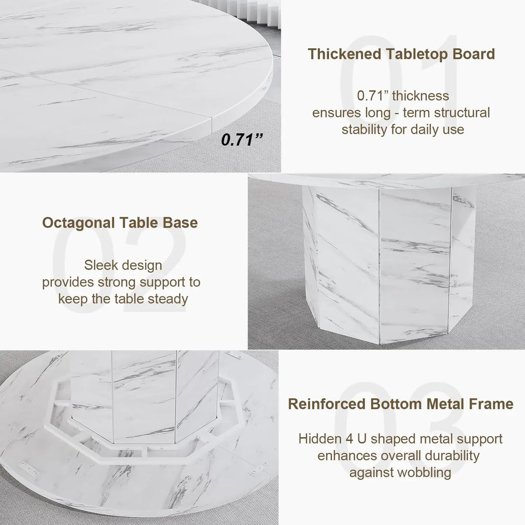 47" Marble Round Dining Table (4–6 Seater)