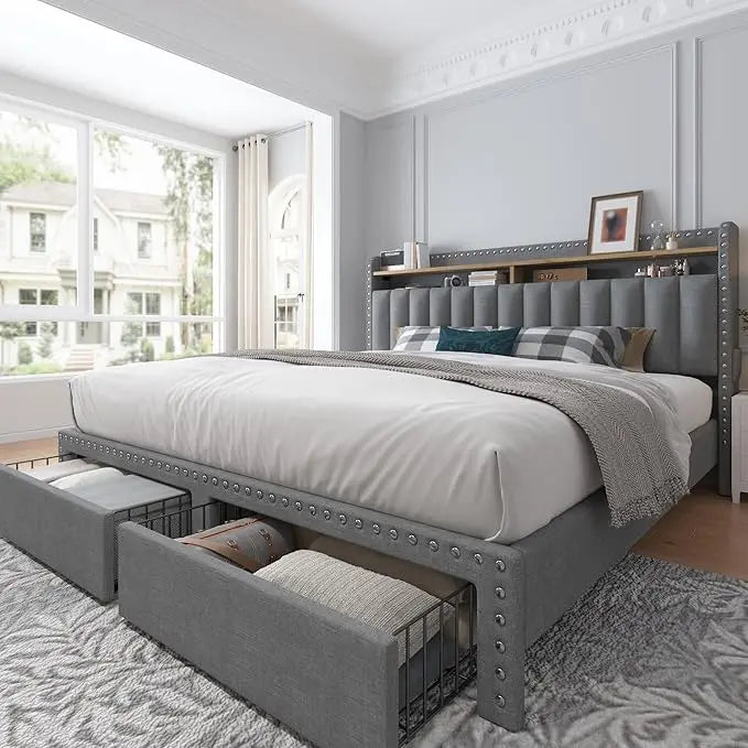 Queen Bed Frame with Storage Drawers