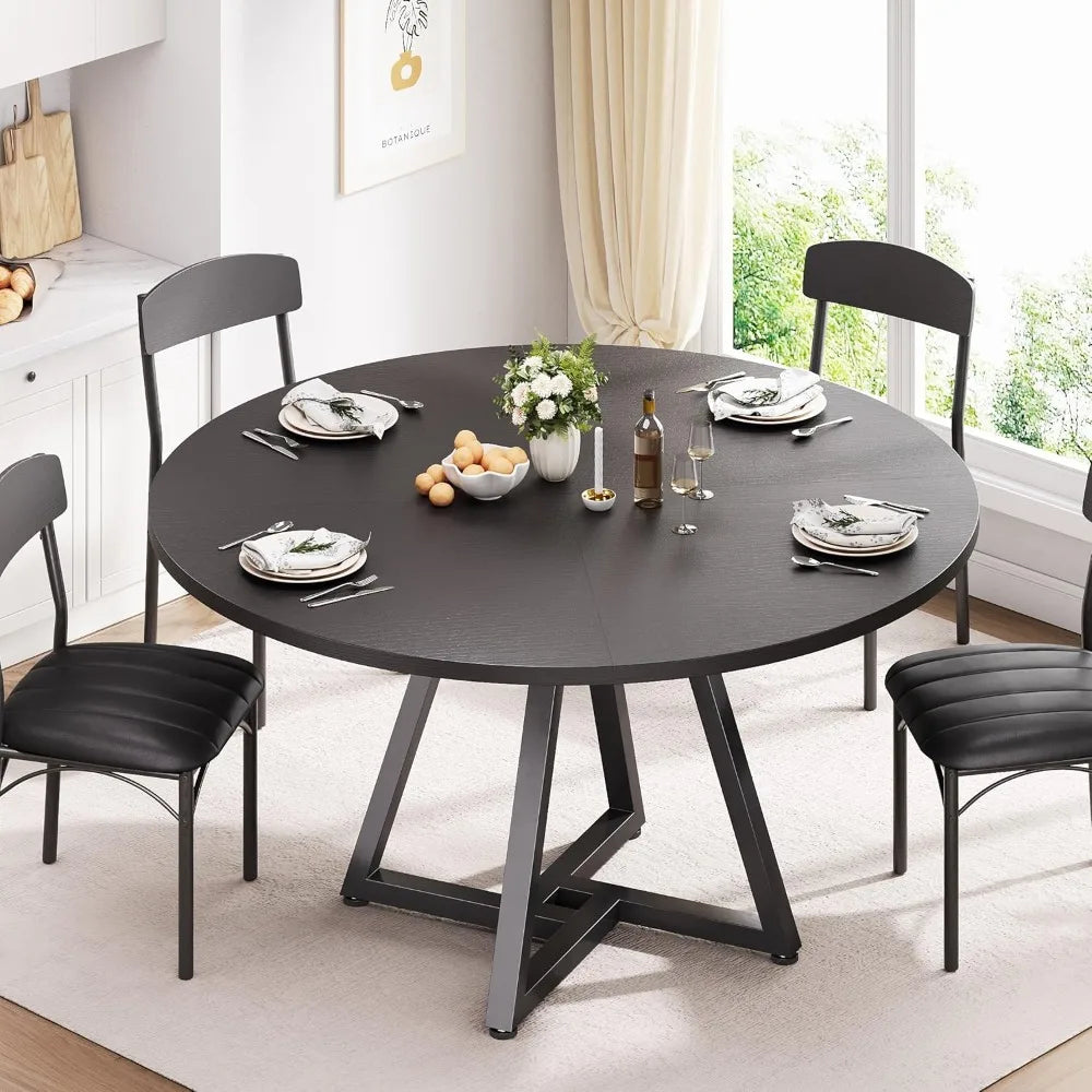 Round Industrial Pedestal Dining Table