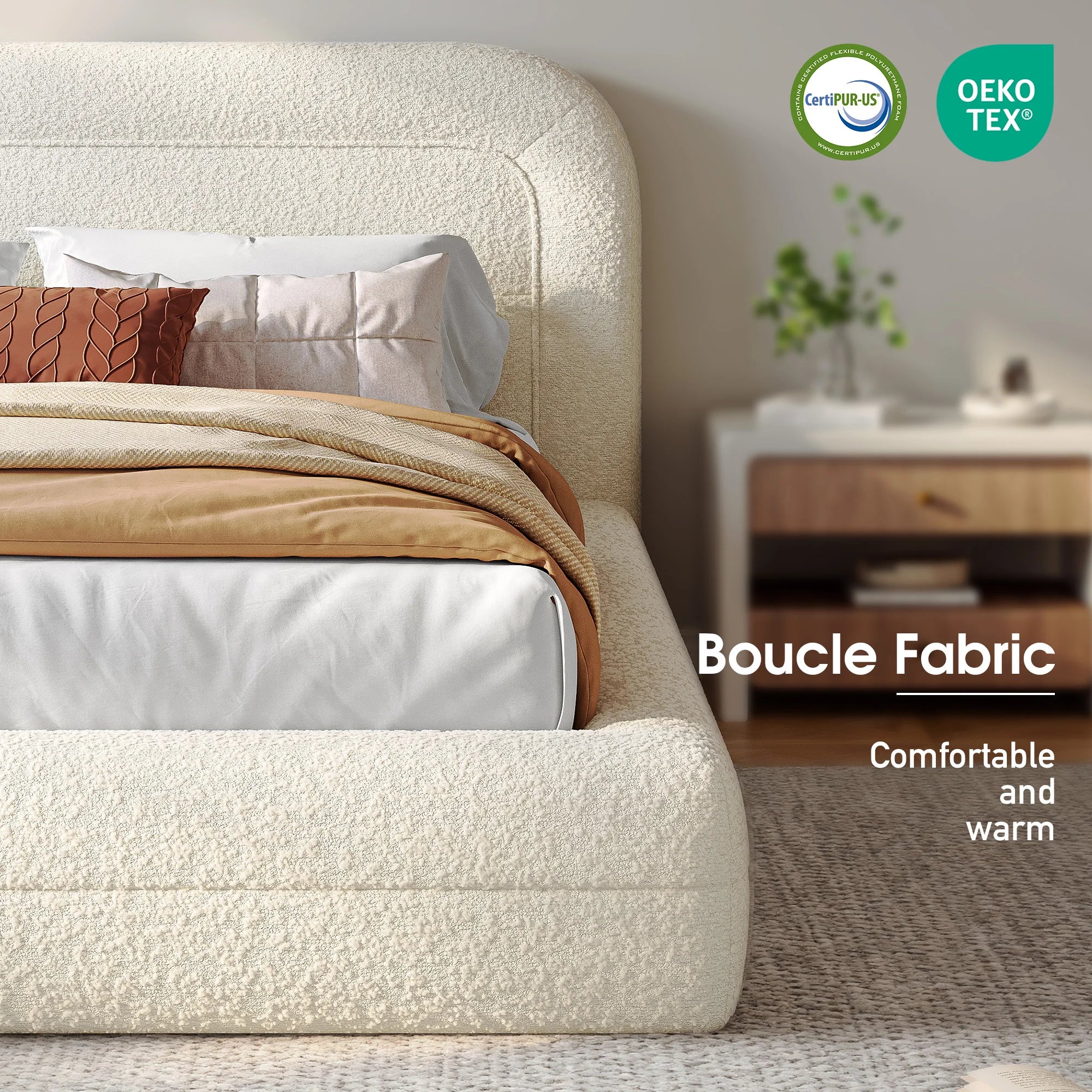 Curved Boucle Upholstered Bed Frame