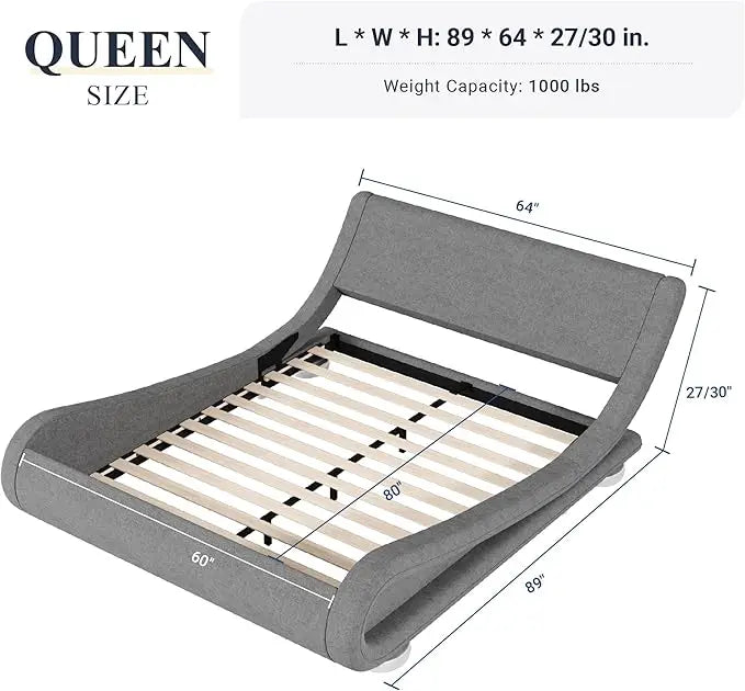 King Upholstered Bed Frame with Adjustable Headboard