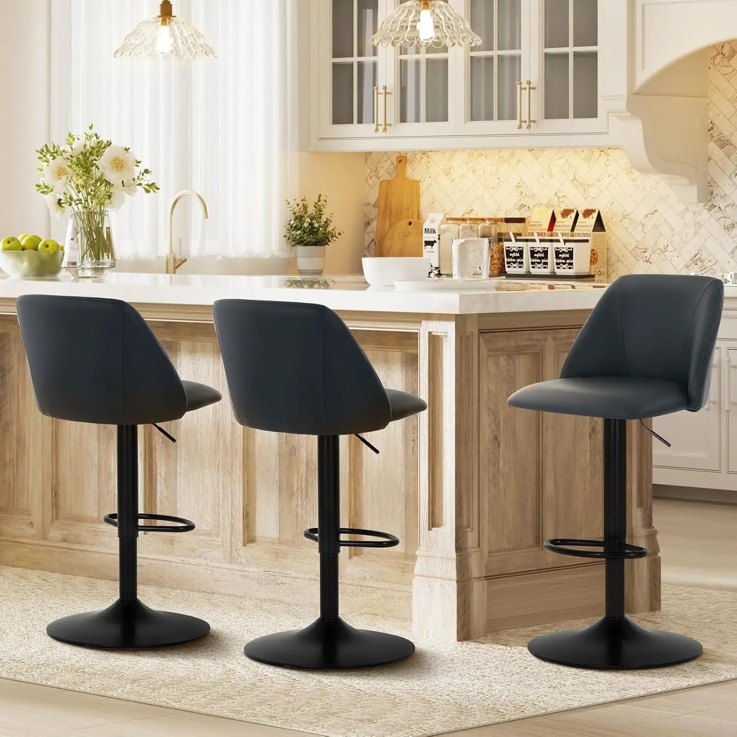 Adjustable PU Bar Stools (Set of 3)