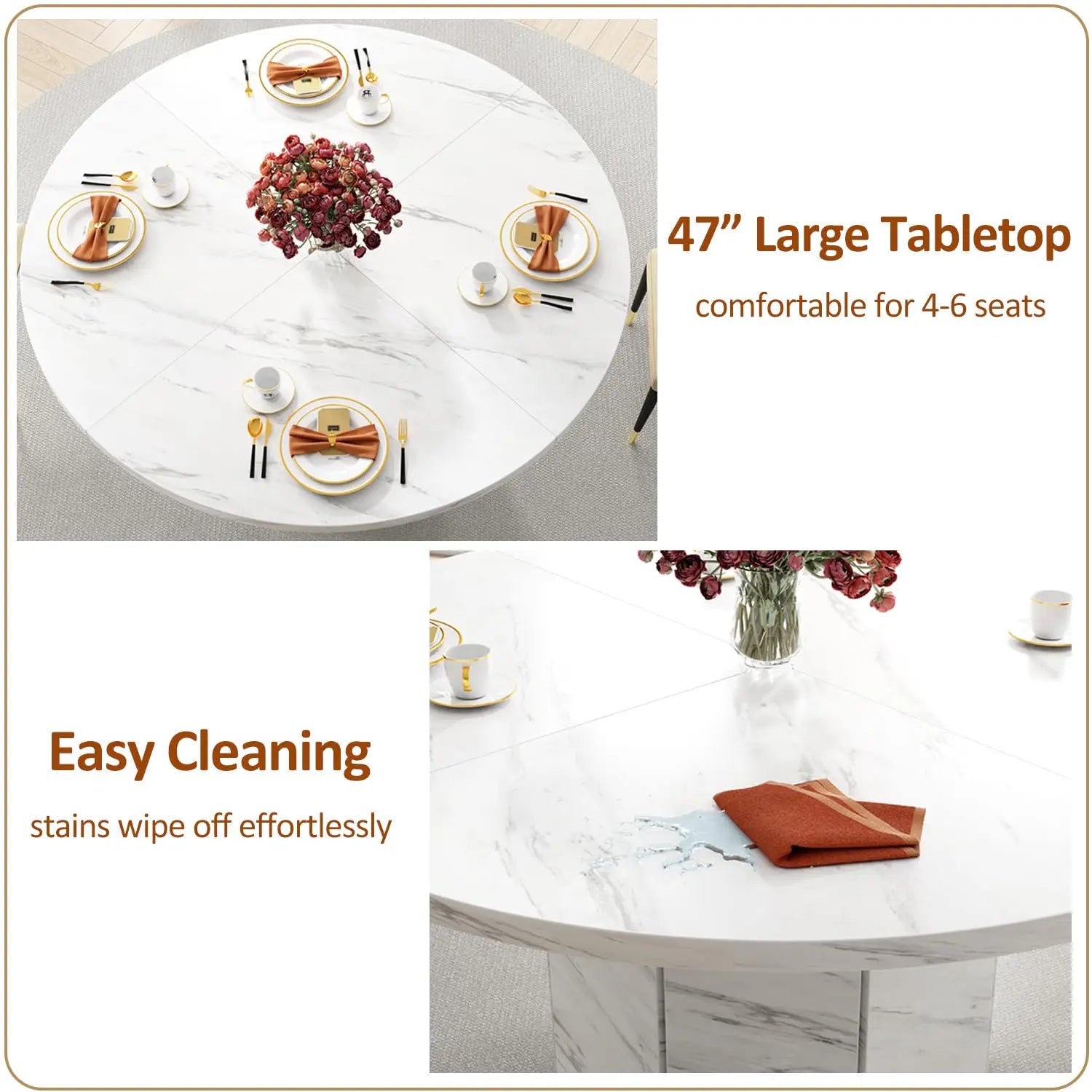 47" Marble Round Dining Table (4–6 Seater)