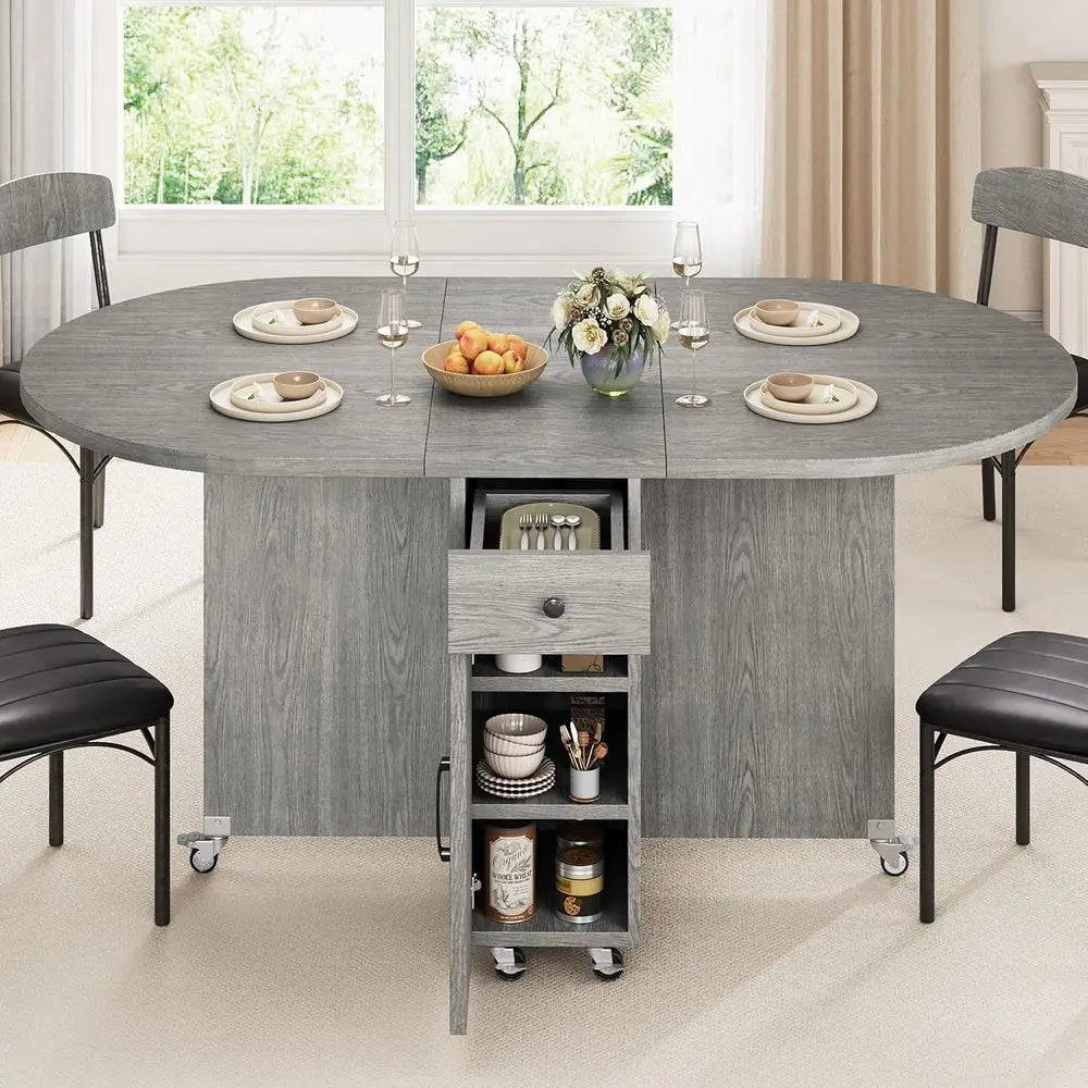 Oval Drop Leaf Dining Table with Storage