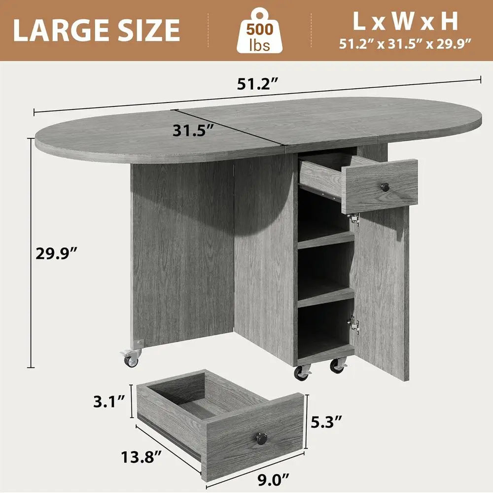 Oval Drop Leaf Dining Table with Storage