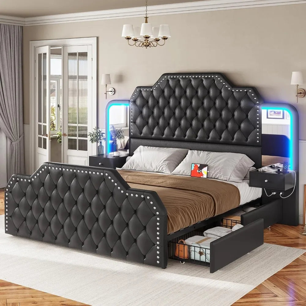 LED Platform Bed with Drawers & Nightstands