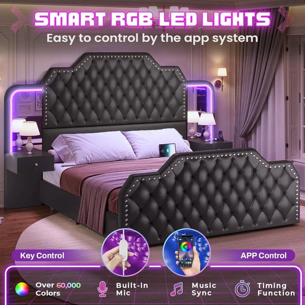 LED Platform Bed with Drawers & Nightstands