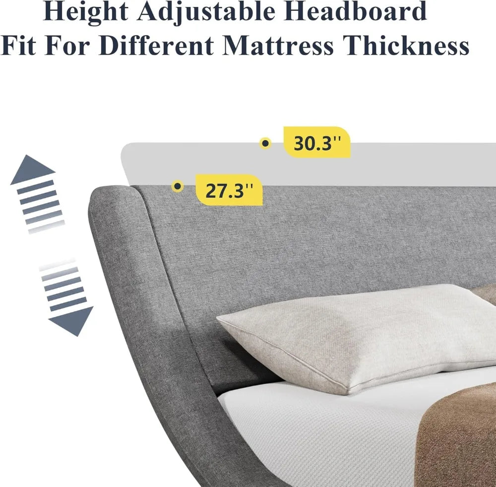 King Upholstered Bed Frame with Adjustable Headboard