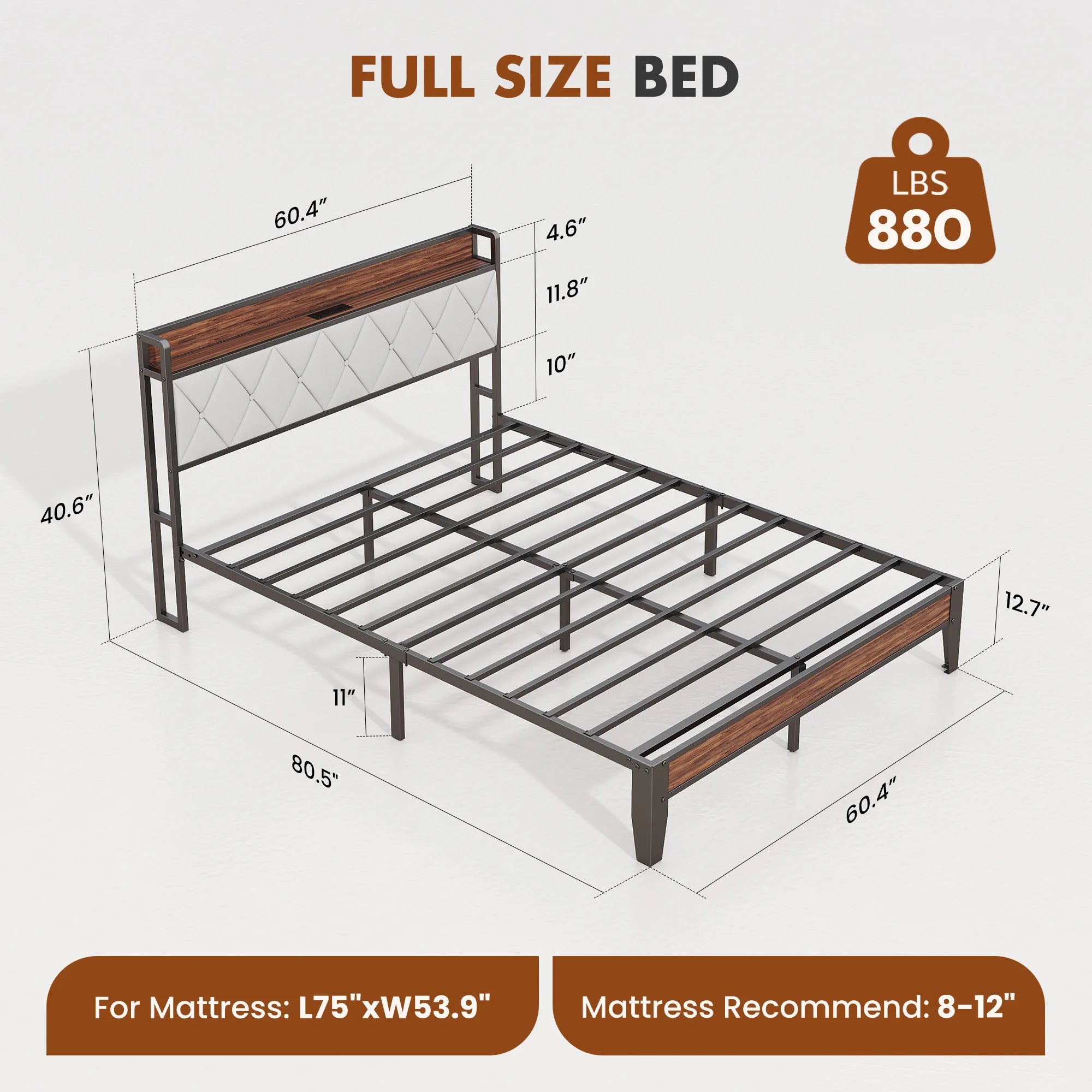 Heavy Duty Metal Bed Frame with Charging Station