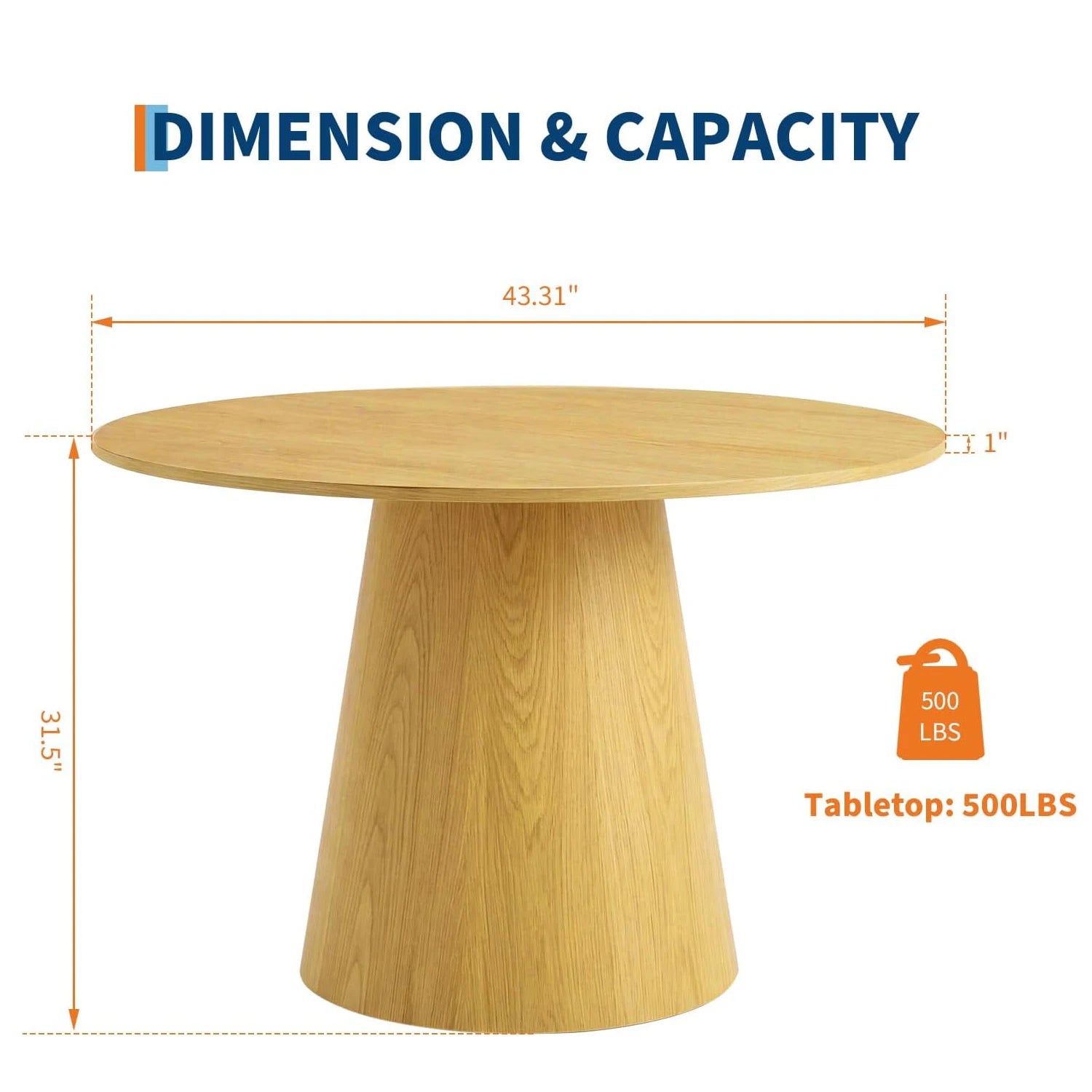 43" Round Pedestal Dining Table