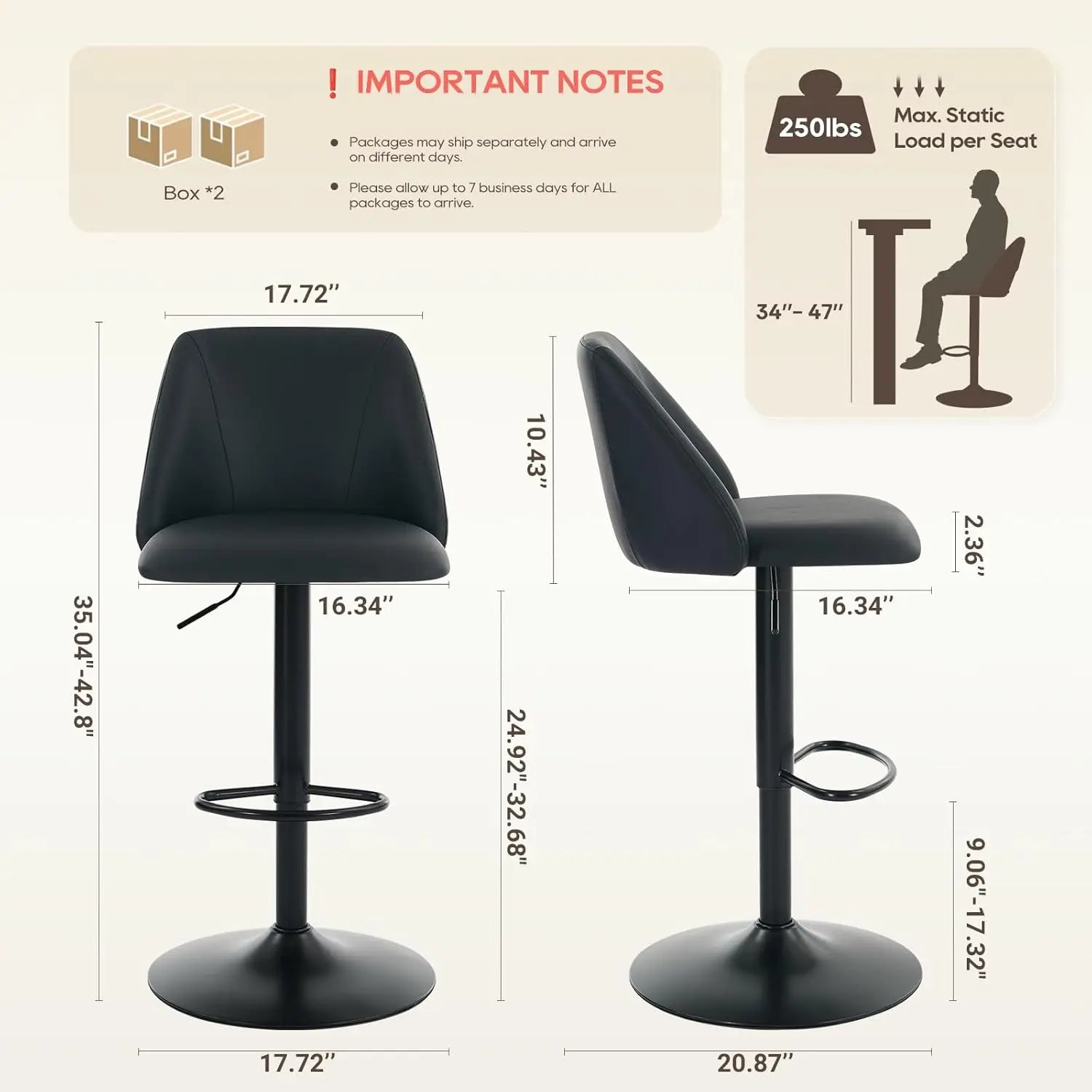 Adjustable PU Bar Stools (Set of 3)