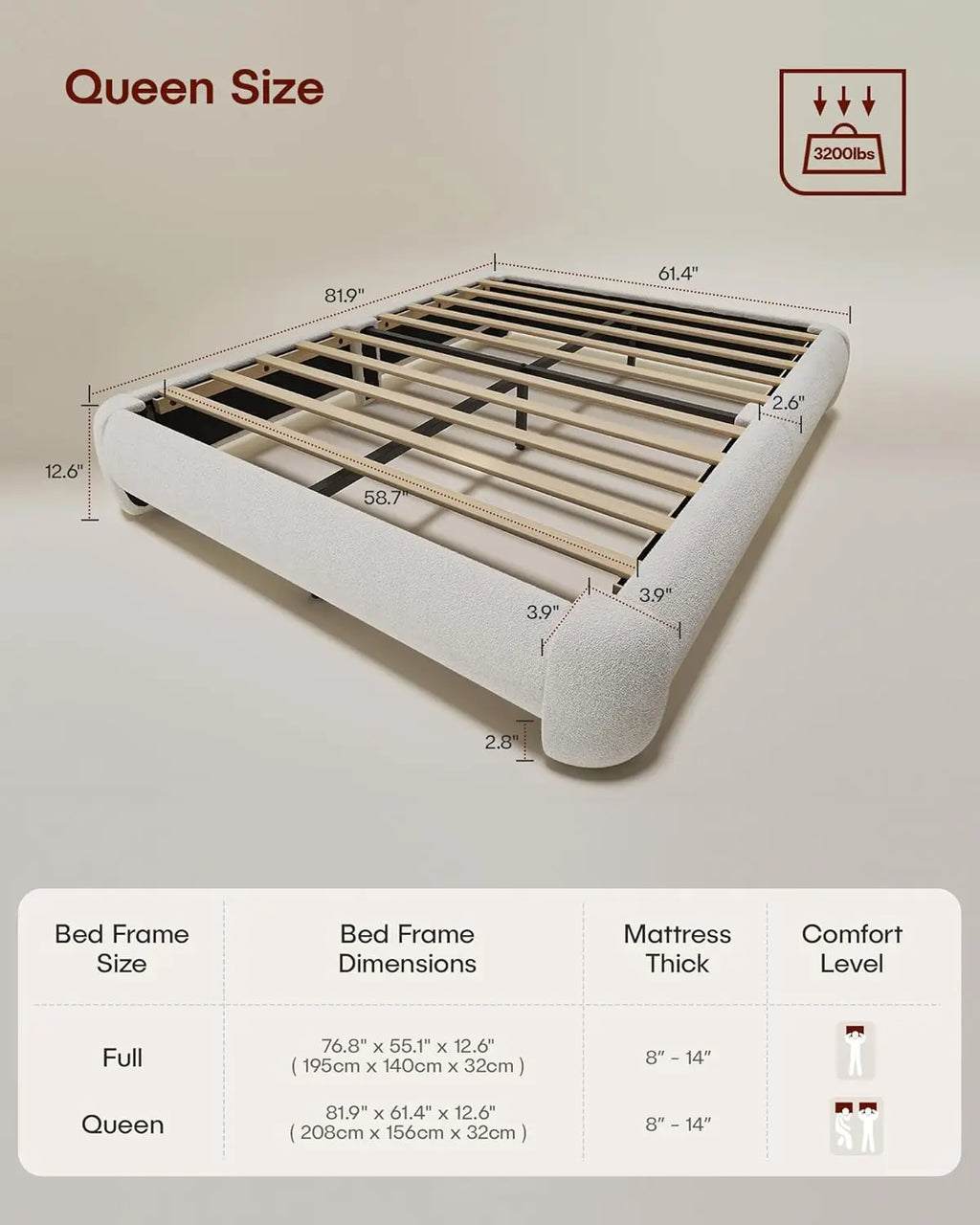 Boucle Cloud Platform Bed Frame