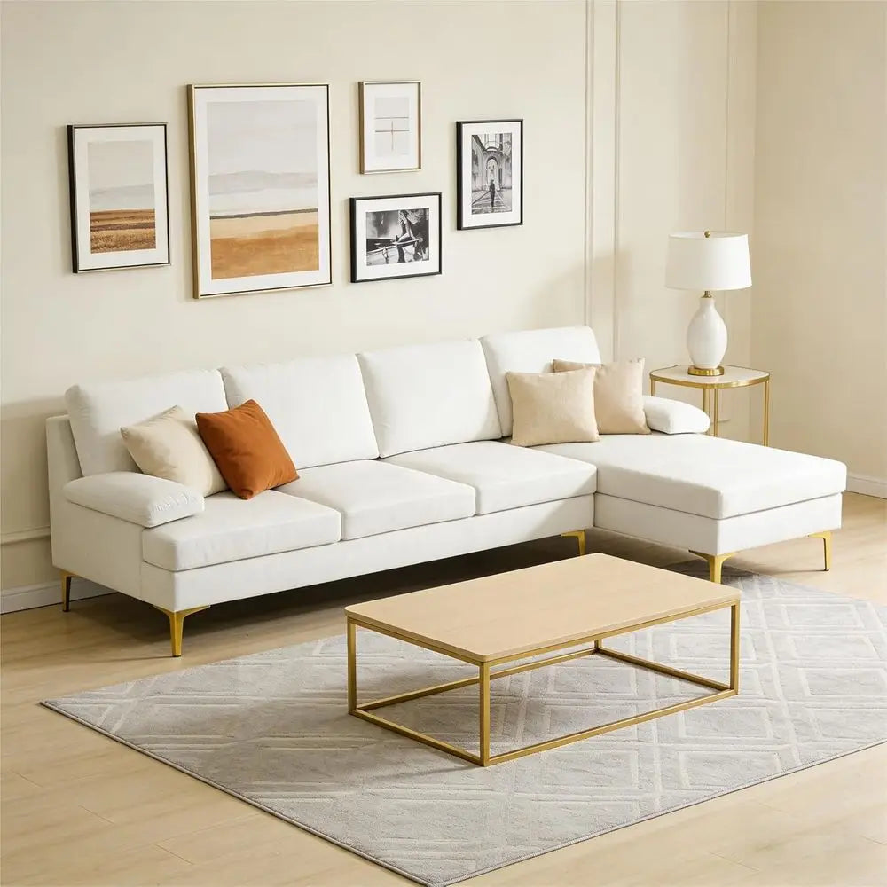 L-Shaped Sectional Sofa (Gold Legs)