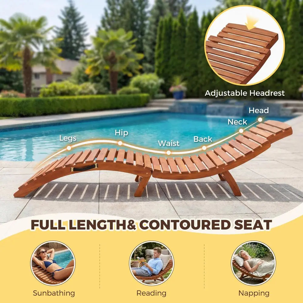 Folding Acacia Lounge Chairs (2PC)