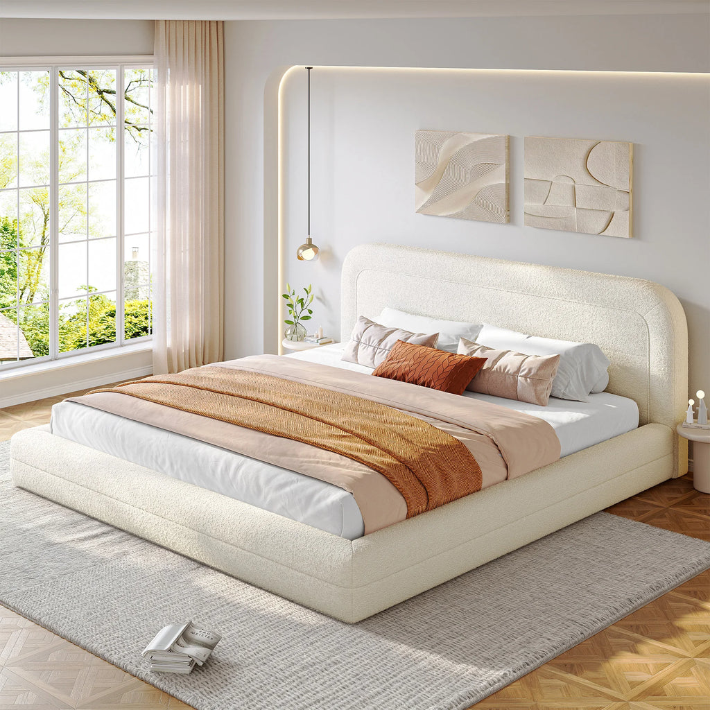 Curved Boucle Upholstered Bed Frame