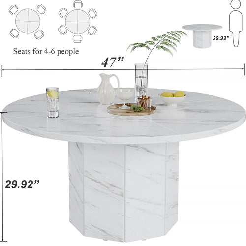 47" Marble Round Dining Table (4–6 Seater)