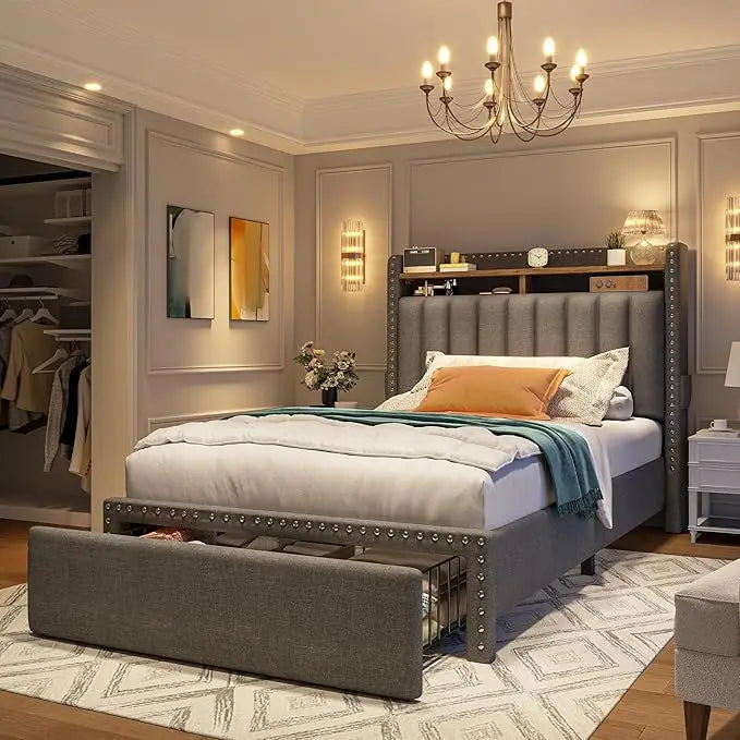Queen Bed Frame with Storage Drawers