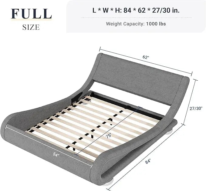 King Upholstered Bed Frame with Adjustable Headboard