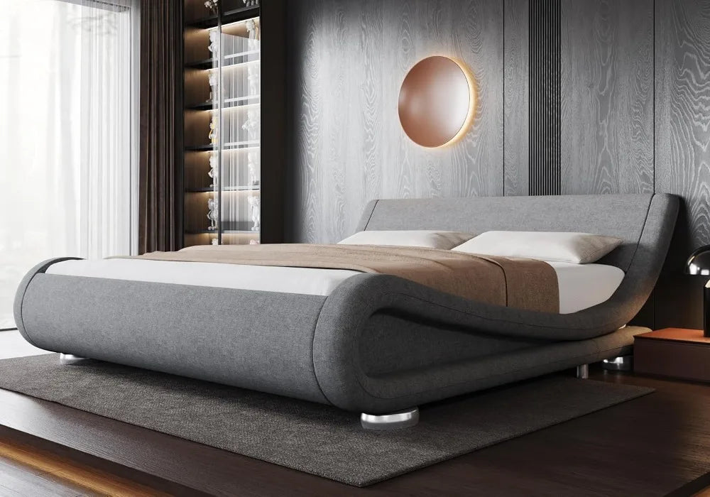 King Upholstered Bed Frame with Adjustable Headboard