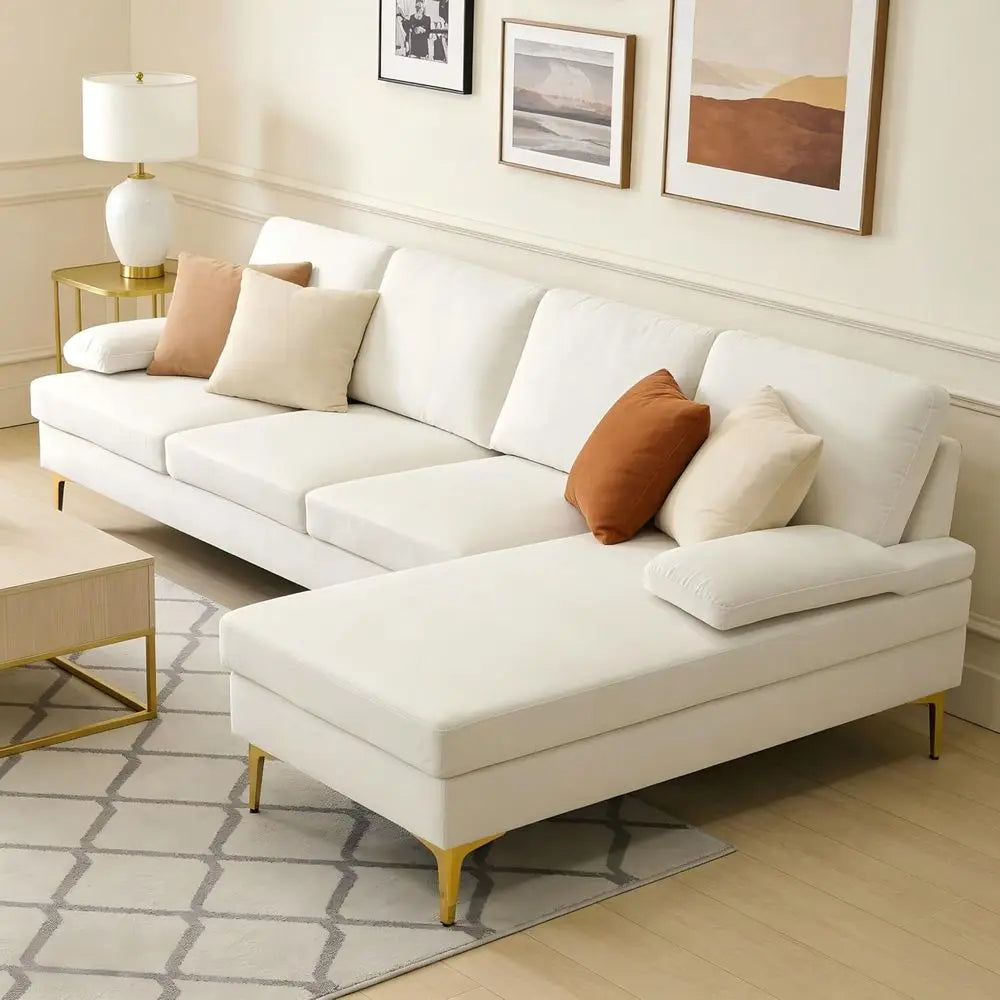 L-Shaped Sectional Sofa (Gold Legs)