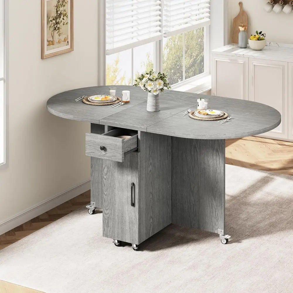 Oval Drop Leaf Dining Table with Storage