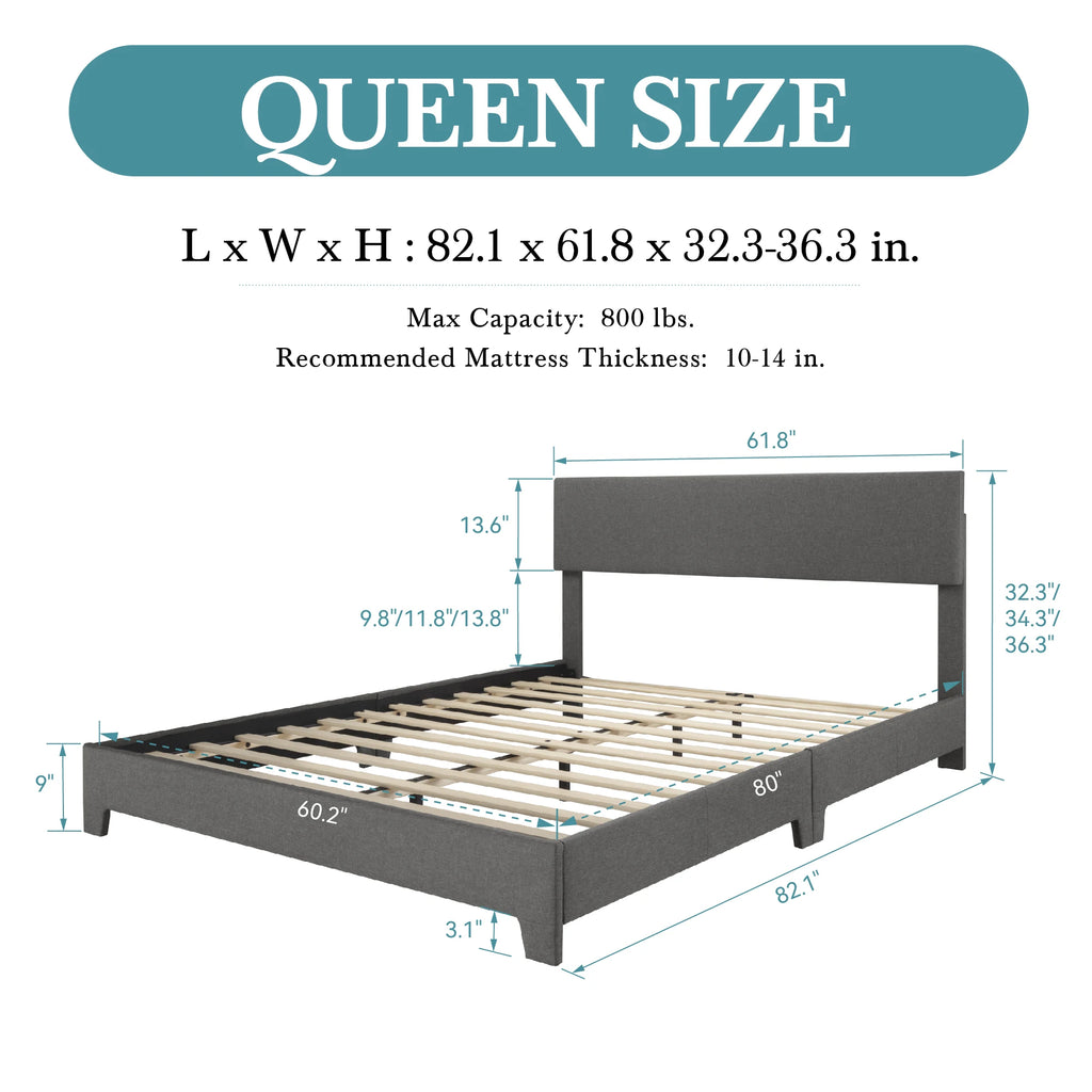 Upholstered Bed Frame with Linen Headboard