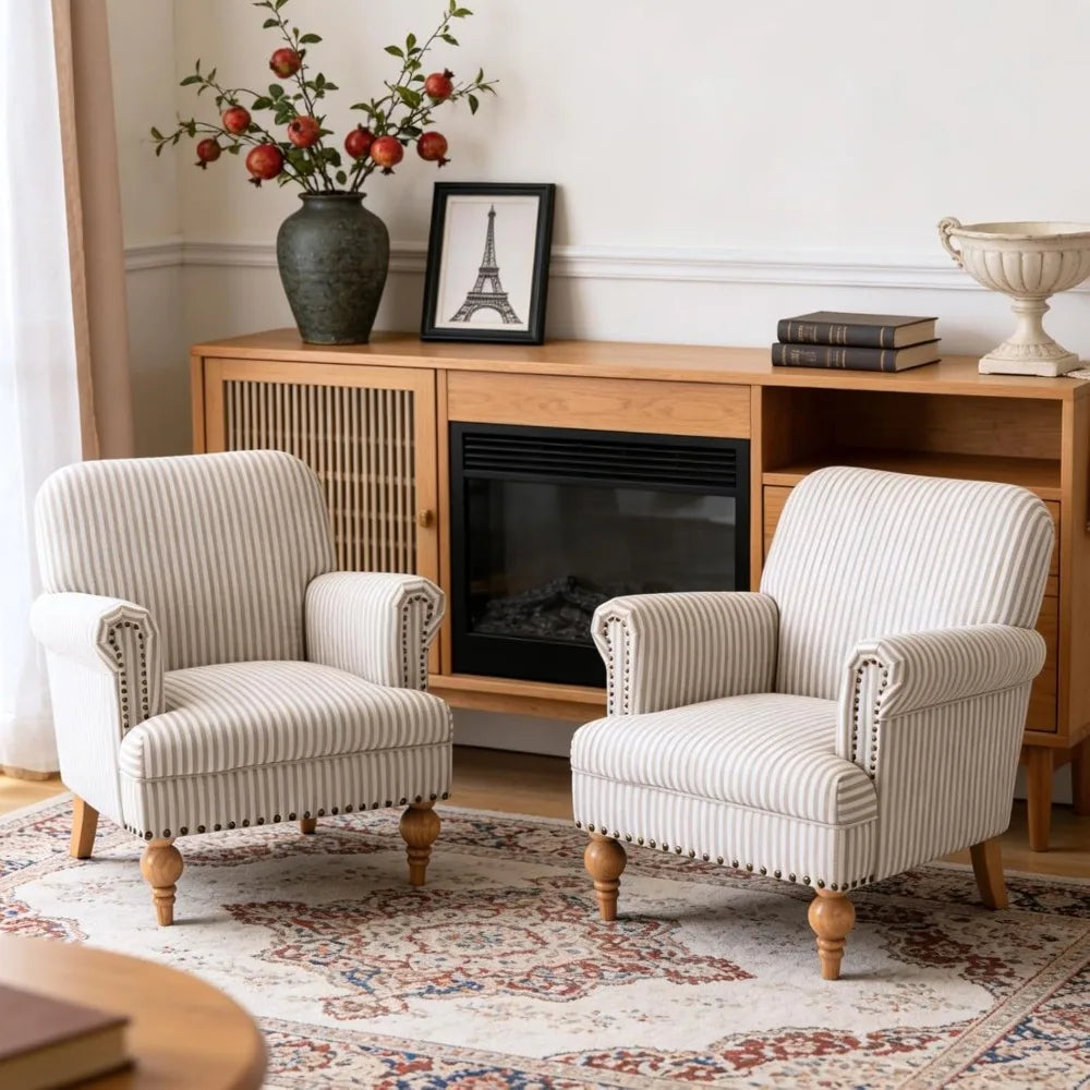 Striped Farmhouse Accent Chair
